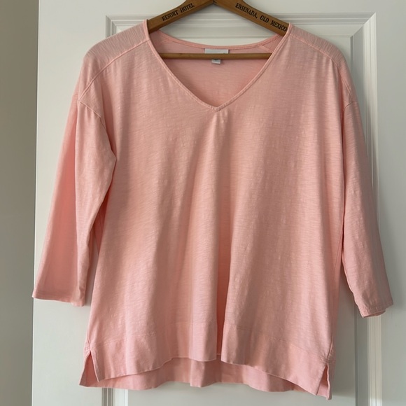 J Jill Cotton Modal Rayon V-Neck 3/4 Sleeve Pink Top w Side Vents Pink Size Lrg - Picture 1 of 9